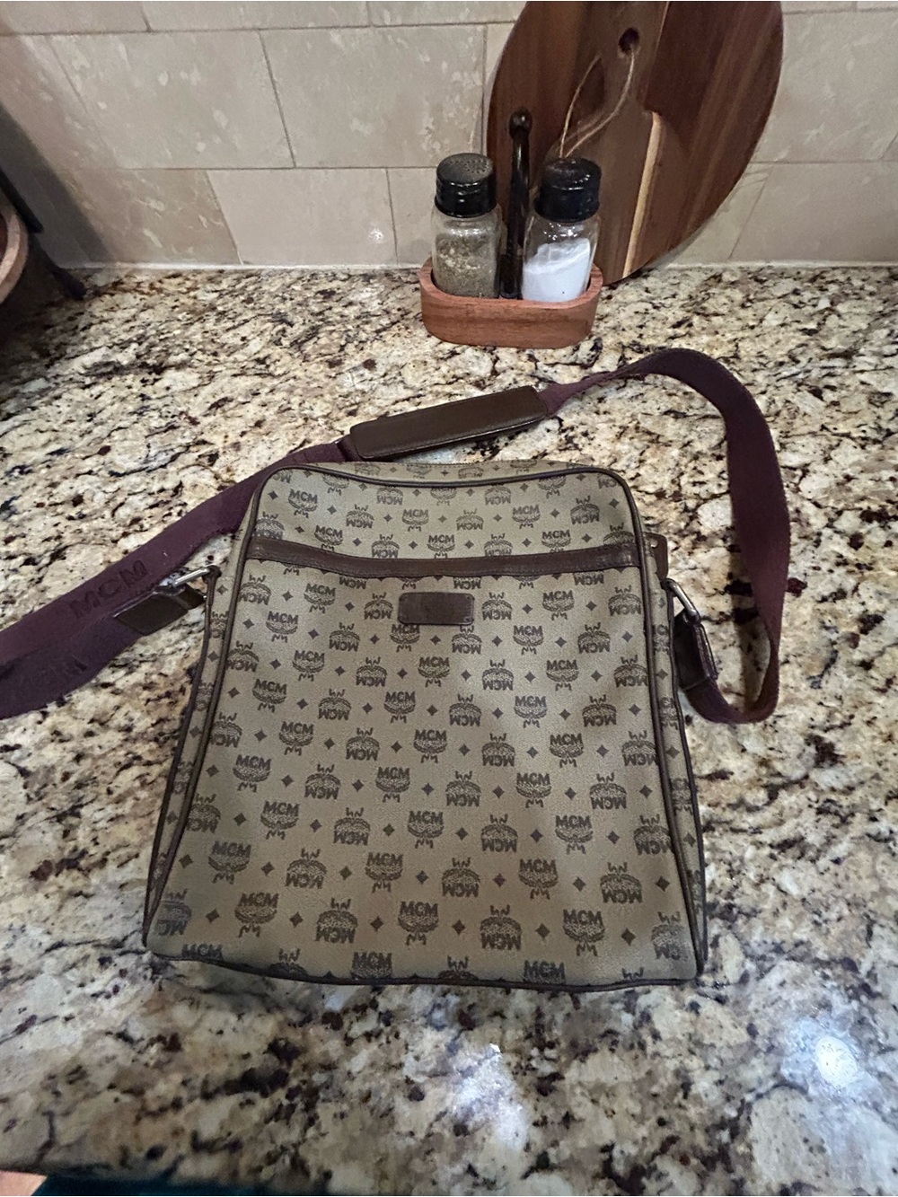 MCM Unisex PVC Leather Crossbody Bag Olive Green - Picture 2 of 8